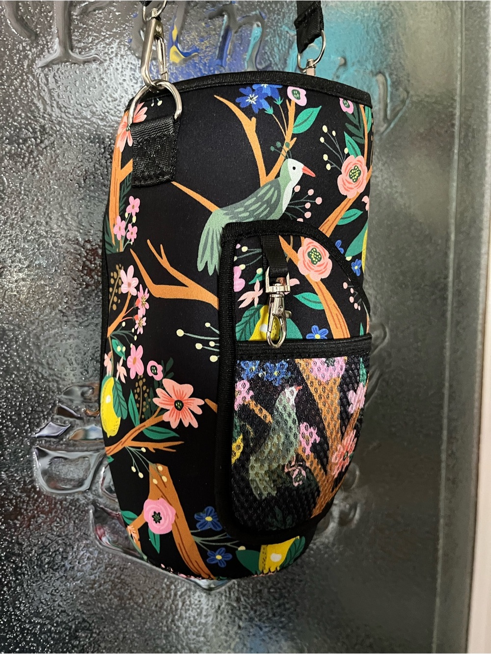 Floral Bottle Carrier Crossbody Bag - Black
